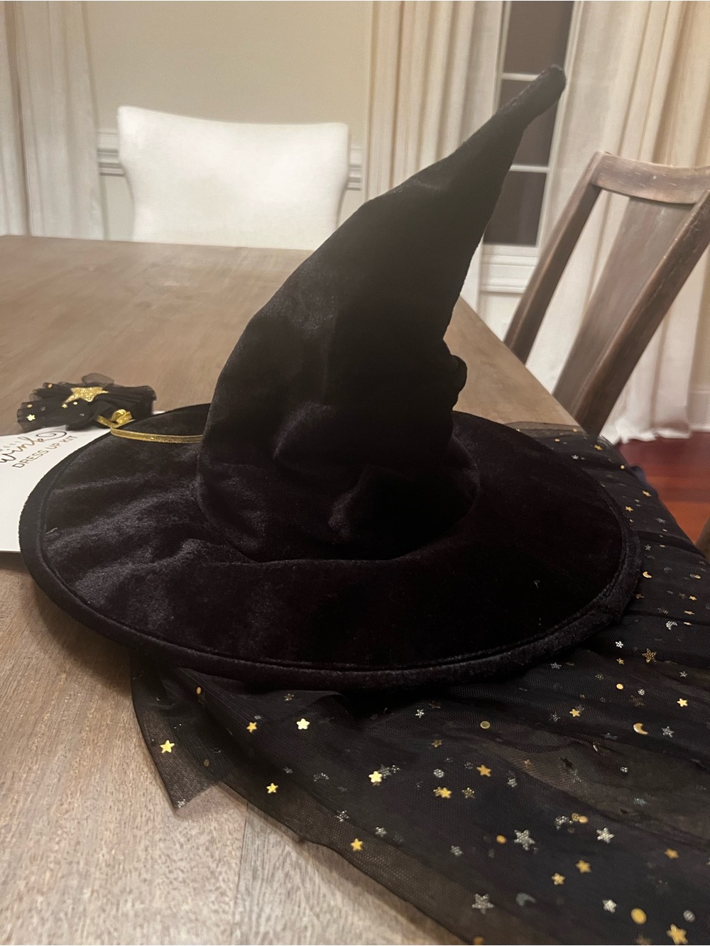 Sweet Wink Black & Gold Star Witch Cape with with star wand and Matching Hat - Picture 3 of 4